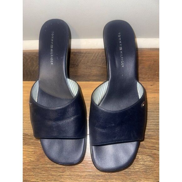Tommy Hilfiger Navy Blue Marie Leather Sandals Size 10 - Picture 7 of 12